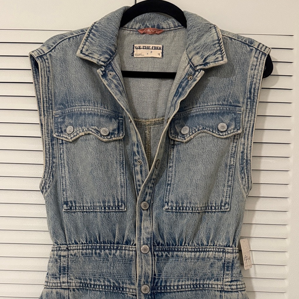We The Free Light Blue Denim Wide Leg Overalls jumpsuit - Picture 2 of 8